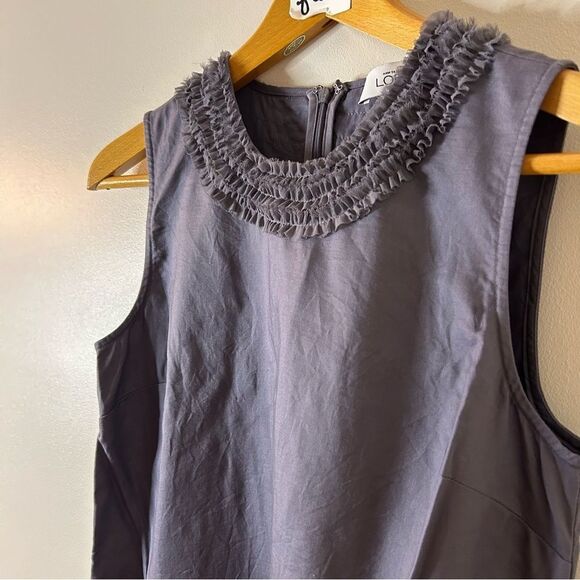 LOFT Classy Gray Dress Ruffles Pockets Women's 2 Excellent Preworn Condition - Picture 3 of 7